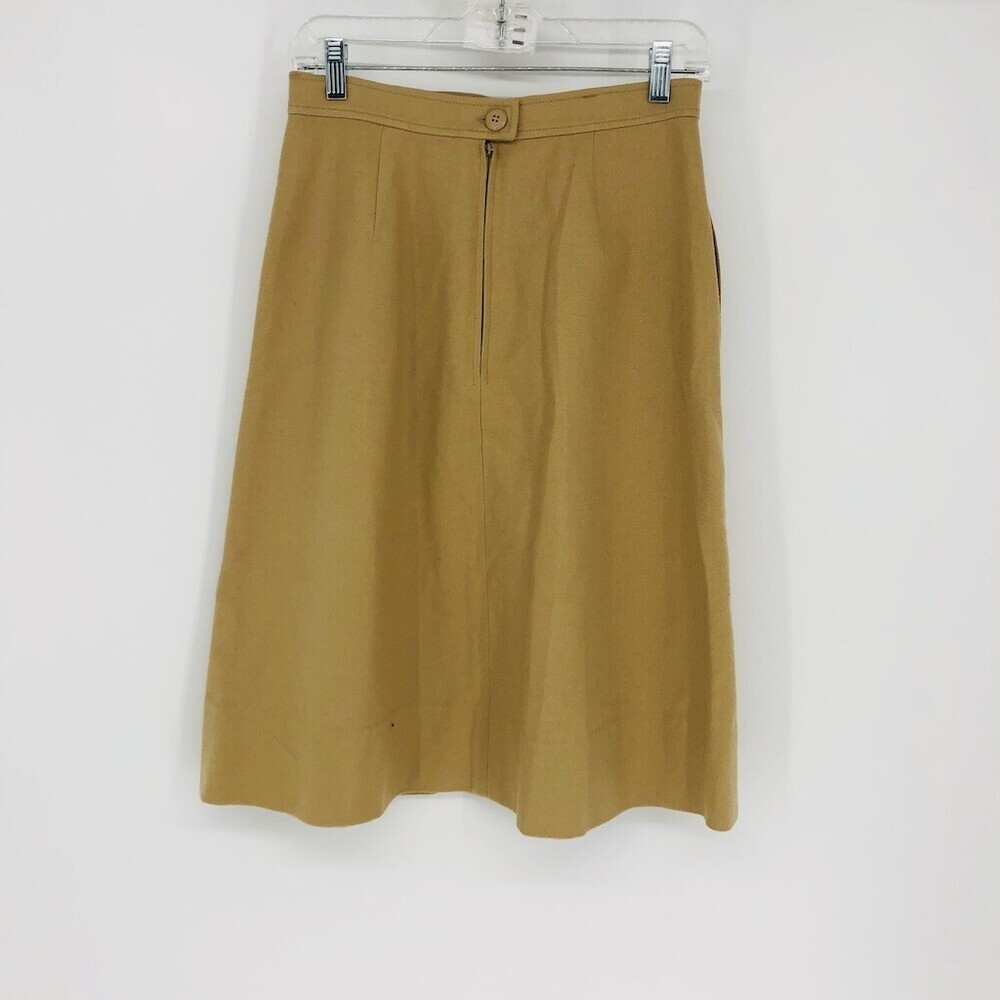 VTG Pendleton Women Solid Khaki 100% Wool A-Line Pull on Knee Length Skirt Sz 14